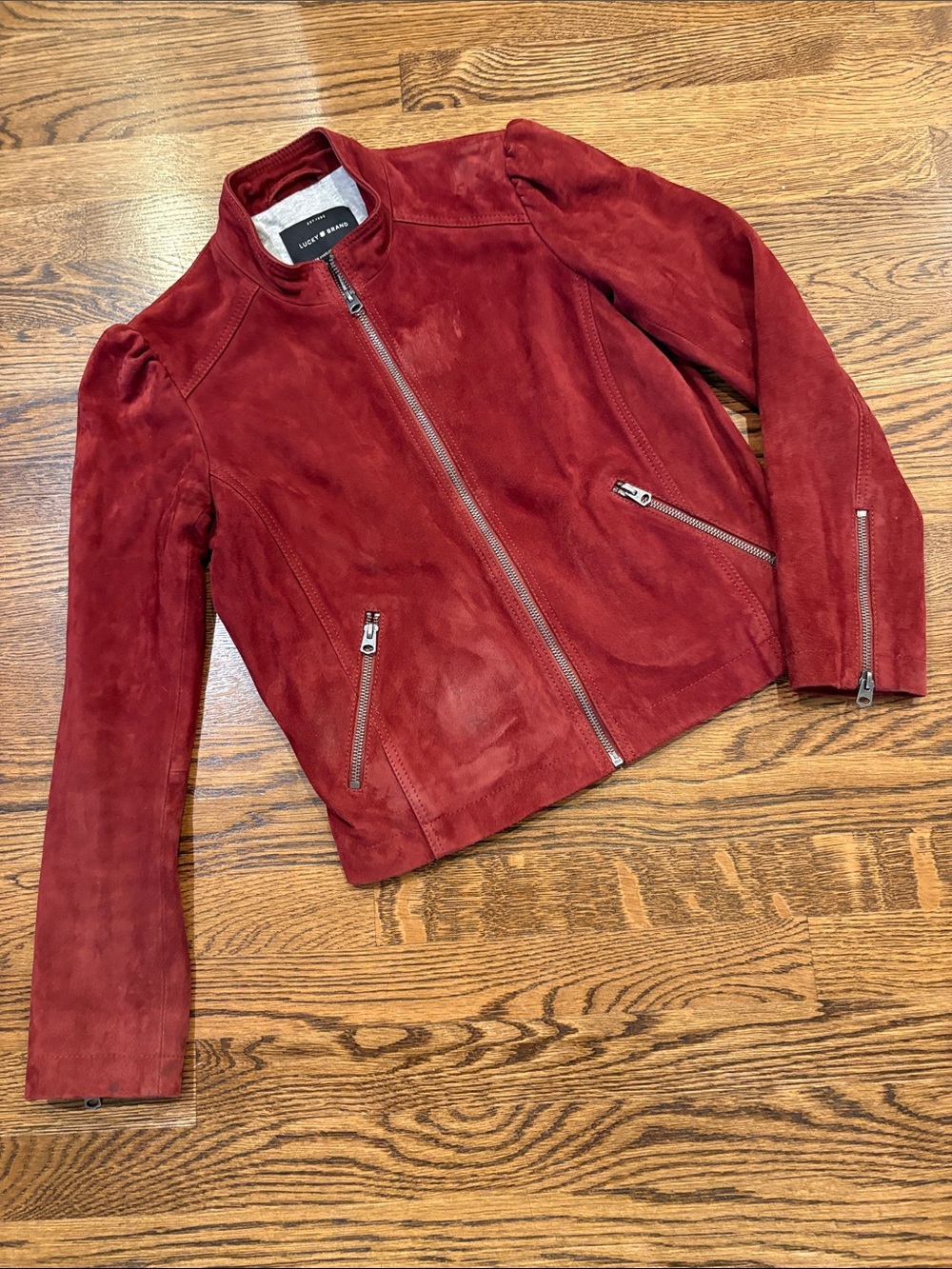 Lucky Brand burgundy Suede 100% goat leather Moto Jacket, S/P